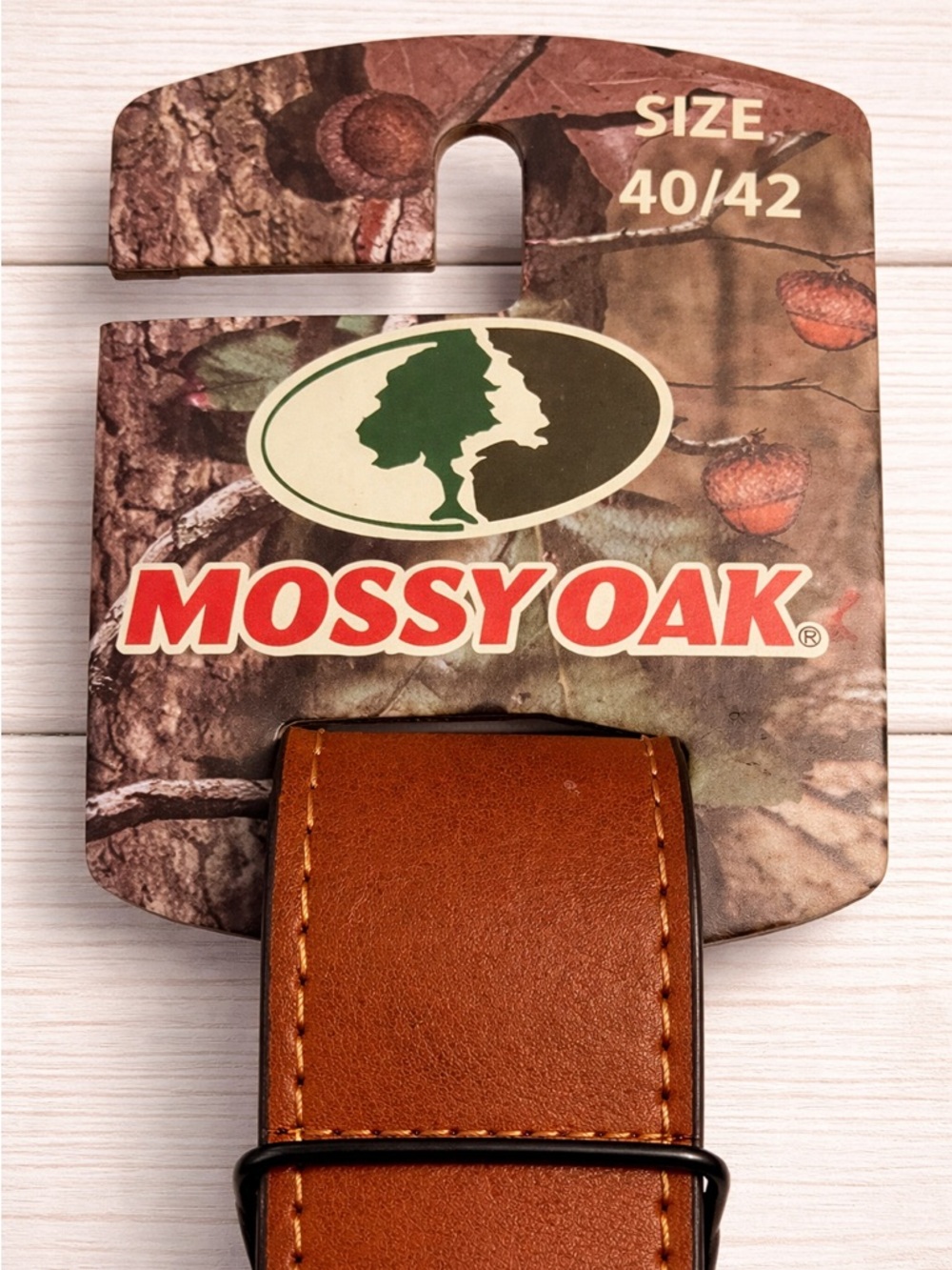 Mossy Oak Brown Belt NWT Size 40/42 Camo Detail Gunmetal Buckle - Picture 2 of 5